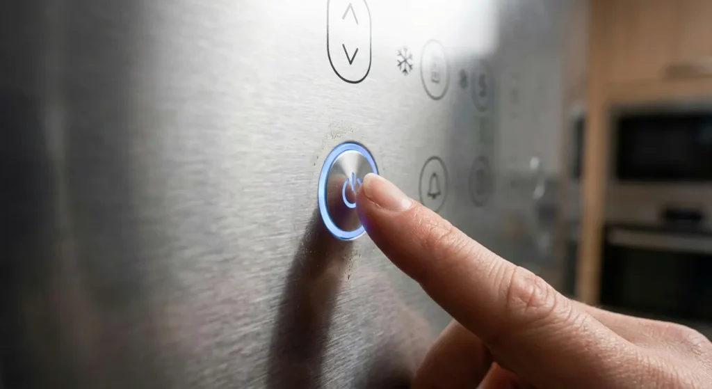 Hand pressing Express Cool button on LG refrigerator control panel, when to turn off for energy saving 2026