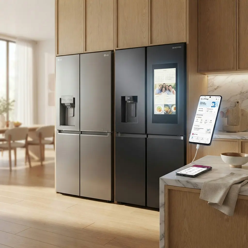 LG ThinQ app vs Samsung Family Hub smart refrigerator features comparison 2026