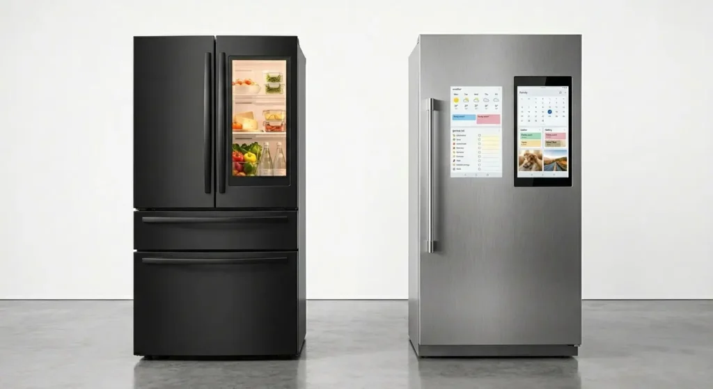 lg fridge vs other companies: LG InstaView refrigerator versus Samsung Family Hub side by side, smart fridge comparison 2026