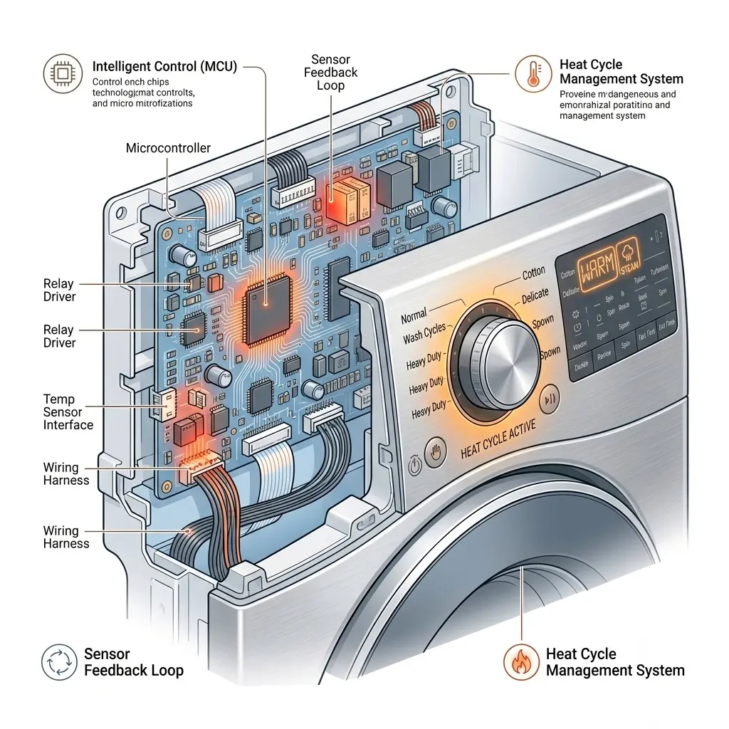 Diagram of common causes behind LG washer panel overheating