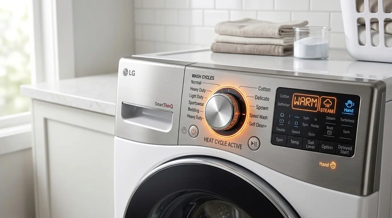 LG washing machine panel overheating warning on control display