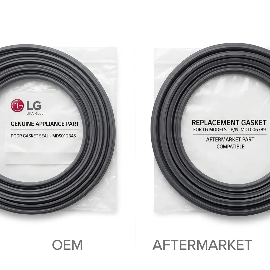 OEM vs aftermarket LG refrigerator door seal comparison side by side on white background