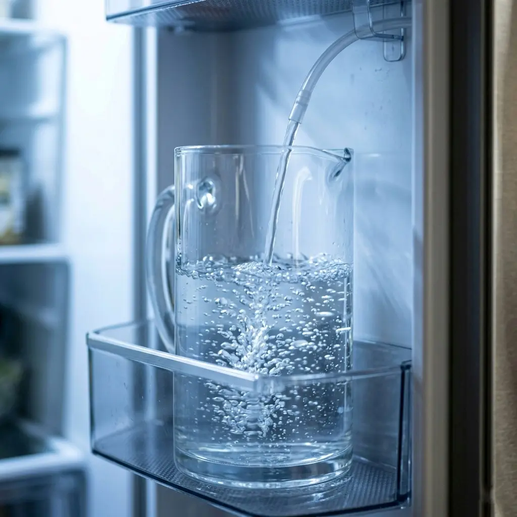 Samsung refrigerator AutoFill water pitcher automatically filling inside Beverage Center compartment — smart convenience feature 2026