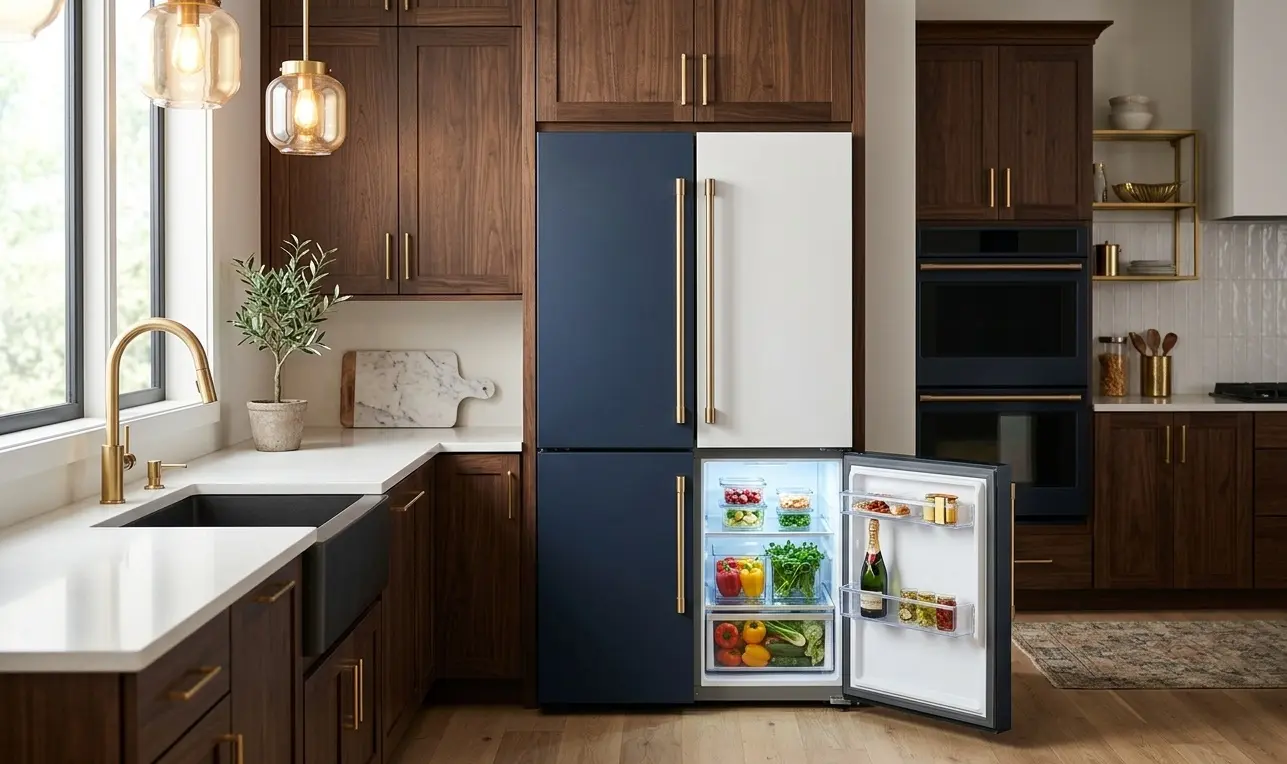 Samsung refrigerator pros and cons in a modern luxury kitchen — honest pros cons and smart features review 2026
