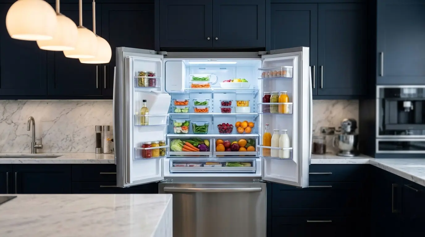 Samsung French door refrigerator in a modern kitchen — complete troubleshooting guide for common problems 2026