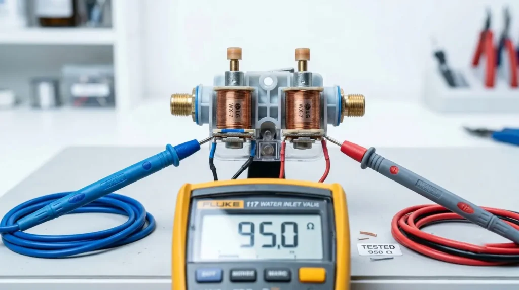 Testing LG water inlet valve solenoid resistance for IE error diagnosis