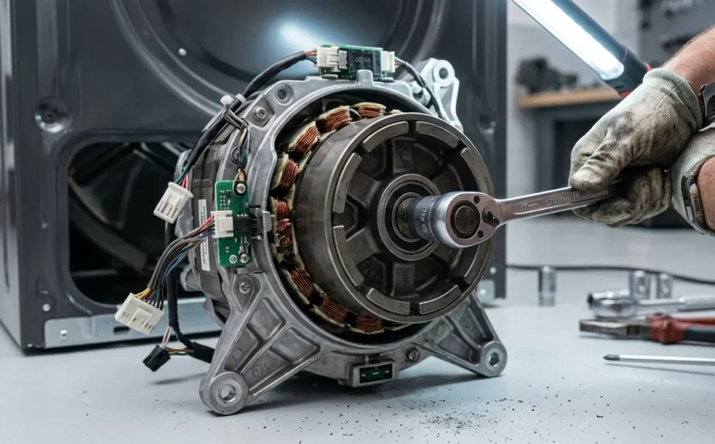 Removing LG direct drive motor rotor with 17mm socket for Hall Sensor access