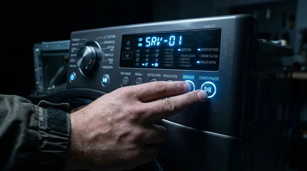 Activating LG washing machine service test mode by pressing Spin and Soil Level buttons
