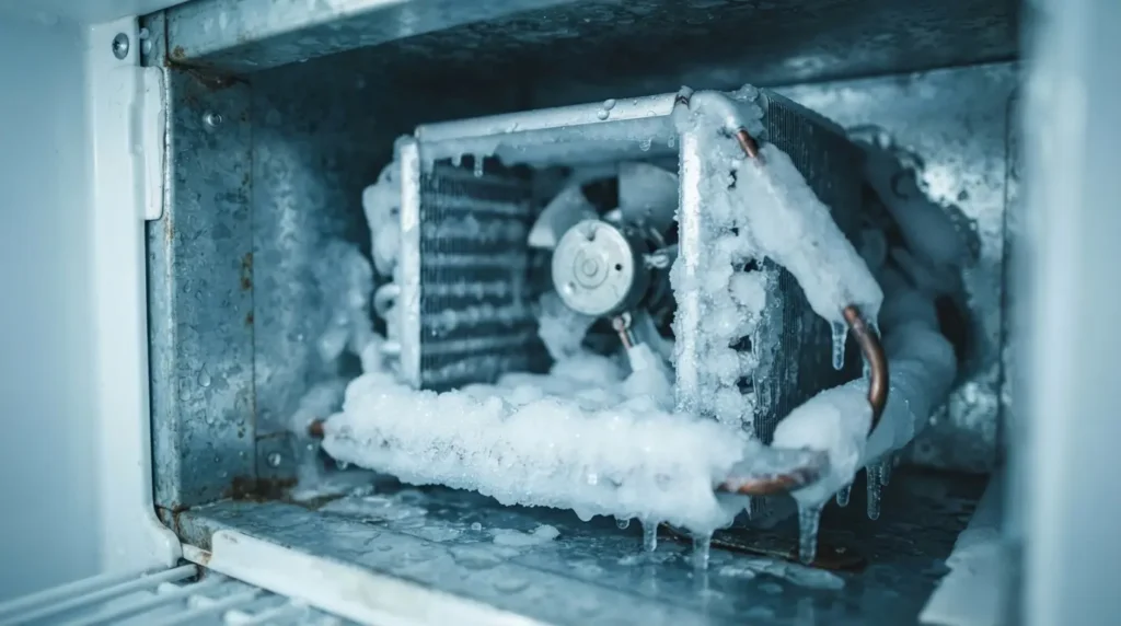 Samsung refrigerator evaporator fan covered in ice causing 22E error