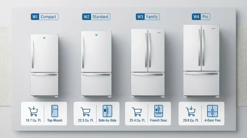 Comparison of four Whirlpool refrigerator models for large families