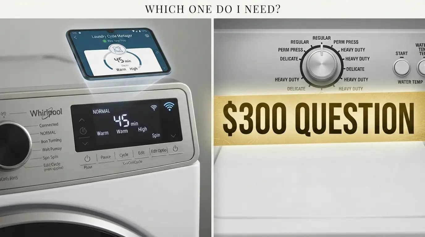 Whirlpool smart washer control panel compared to a regular washer control panel