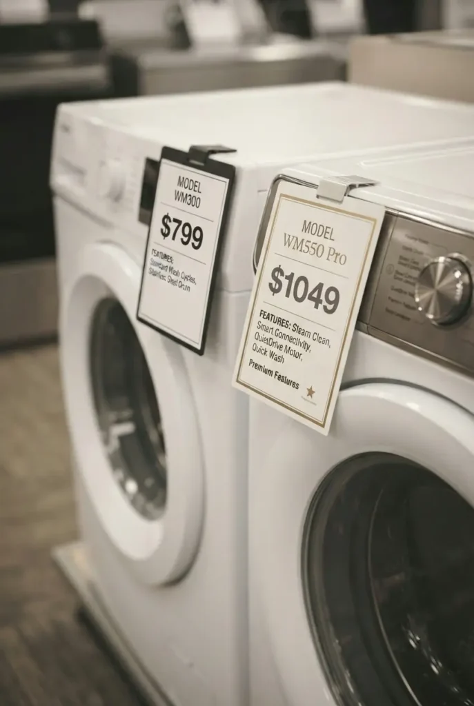 Price comparison between smart and regular Whirlpool washer models"