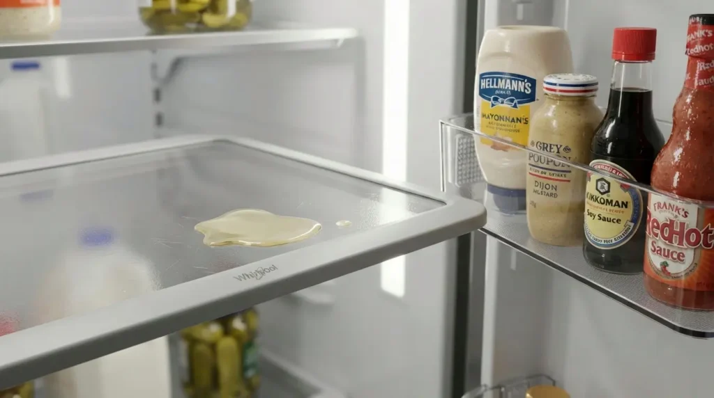 Whirlpool spill-guard shelf and adjustable door bins for large families