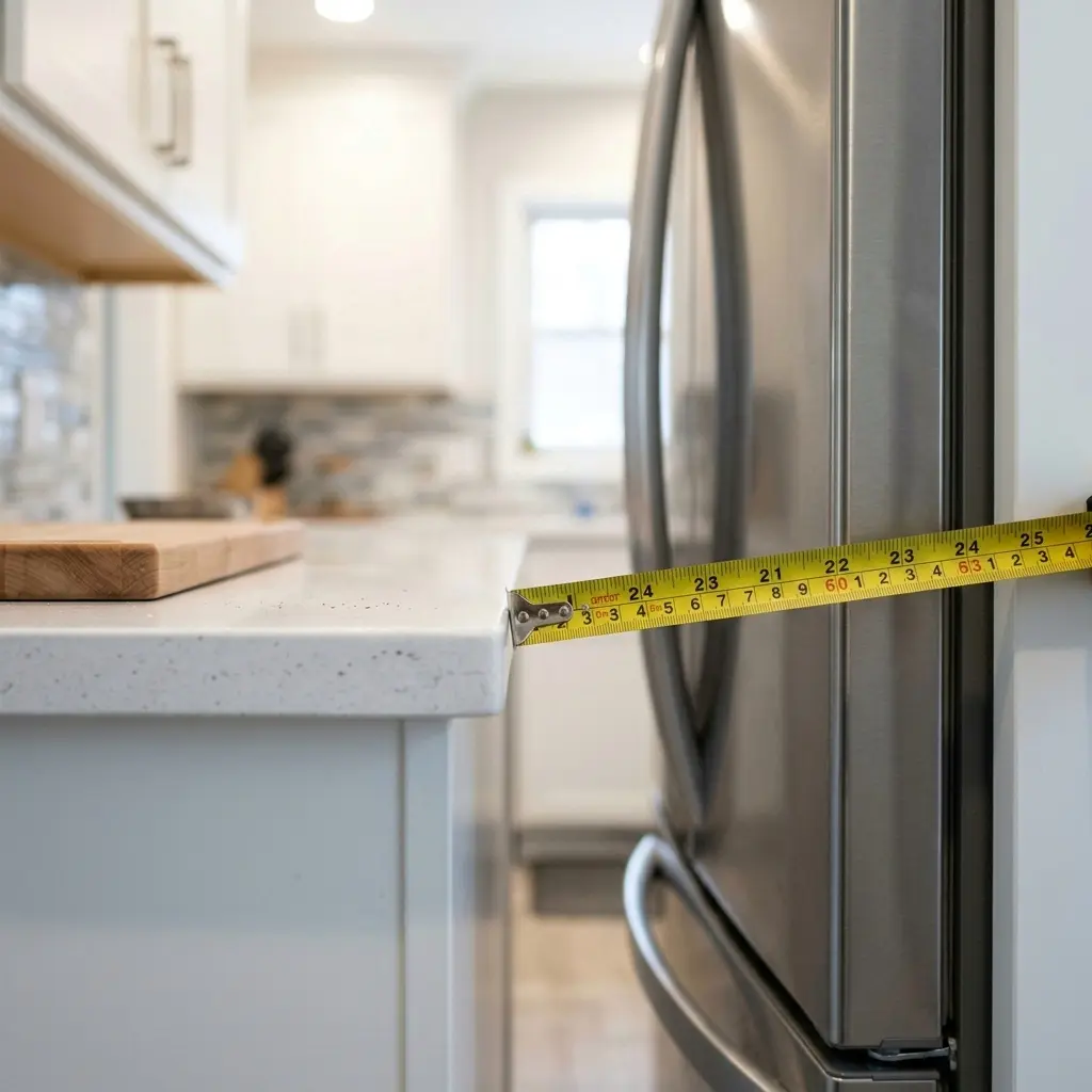 Measuring the depth gap between a counter-depth refrigerator and counter edge