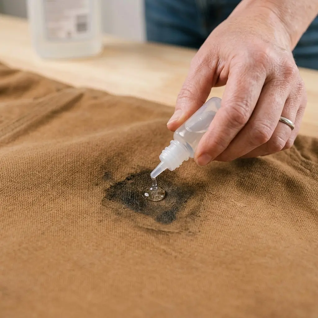 Dish soap applied to grease stain before washing