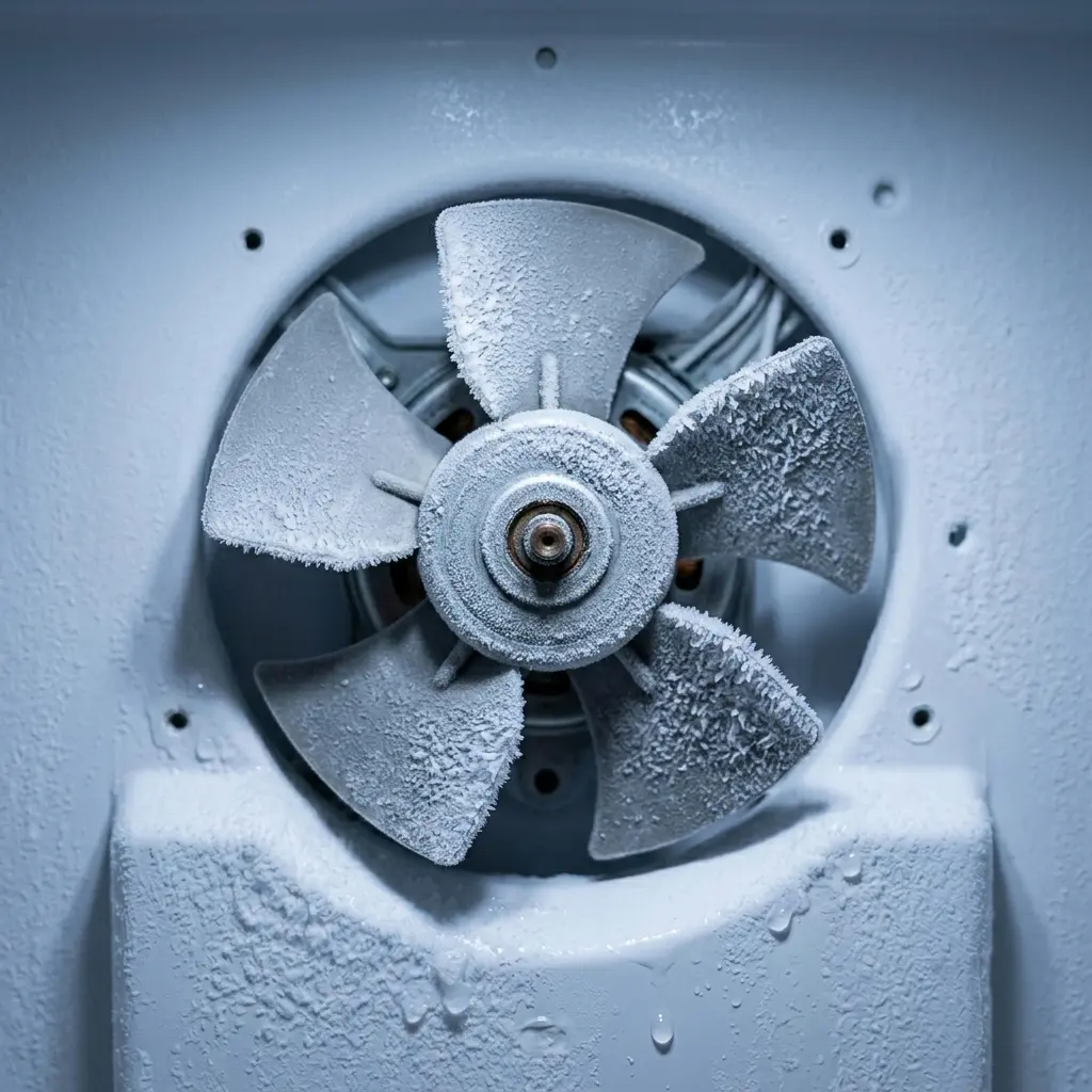 Frosted evaporator fan blades blocking airflow