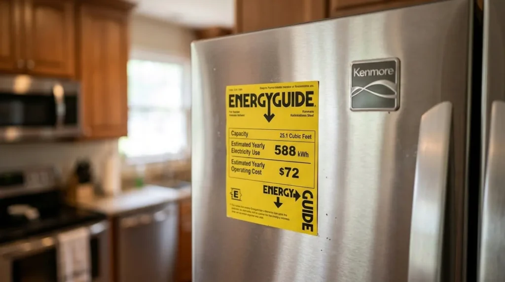 ENERGY STAR certification label on a modern Kenmore refrigerator