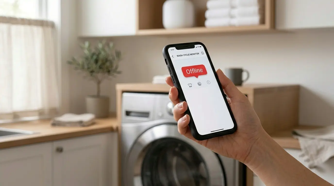 Kenmore Smart app showing washer offline status on smartphone screen