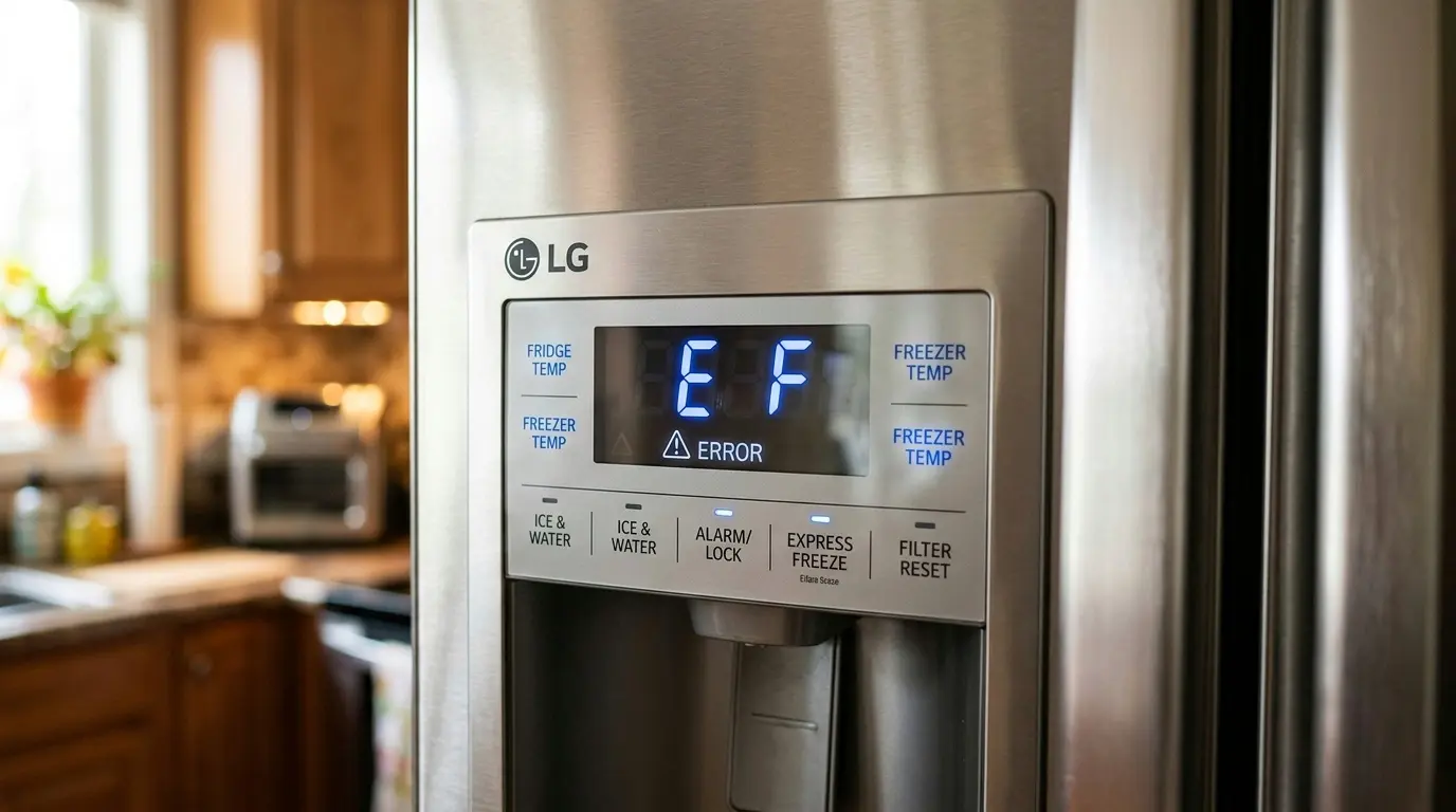 LG refrigerator control panel showing an error code