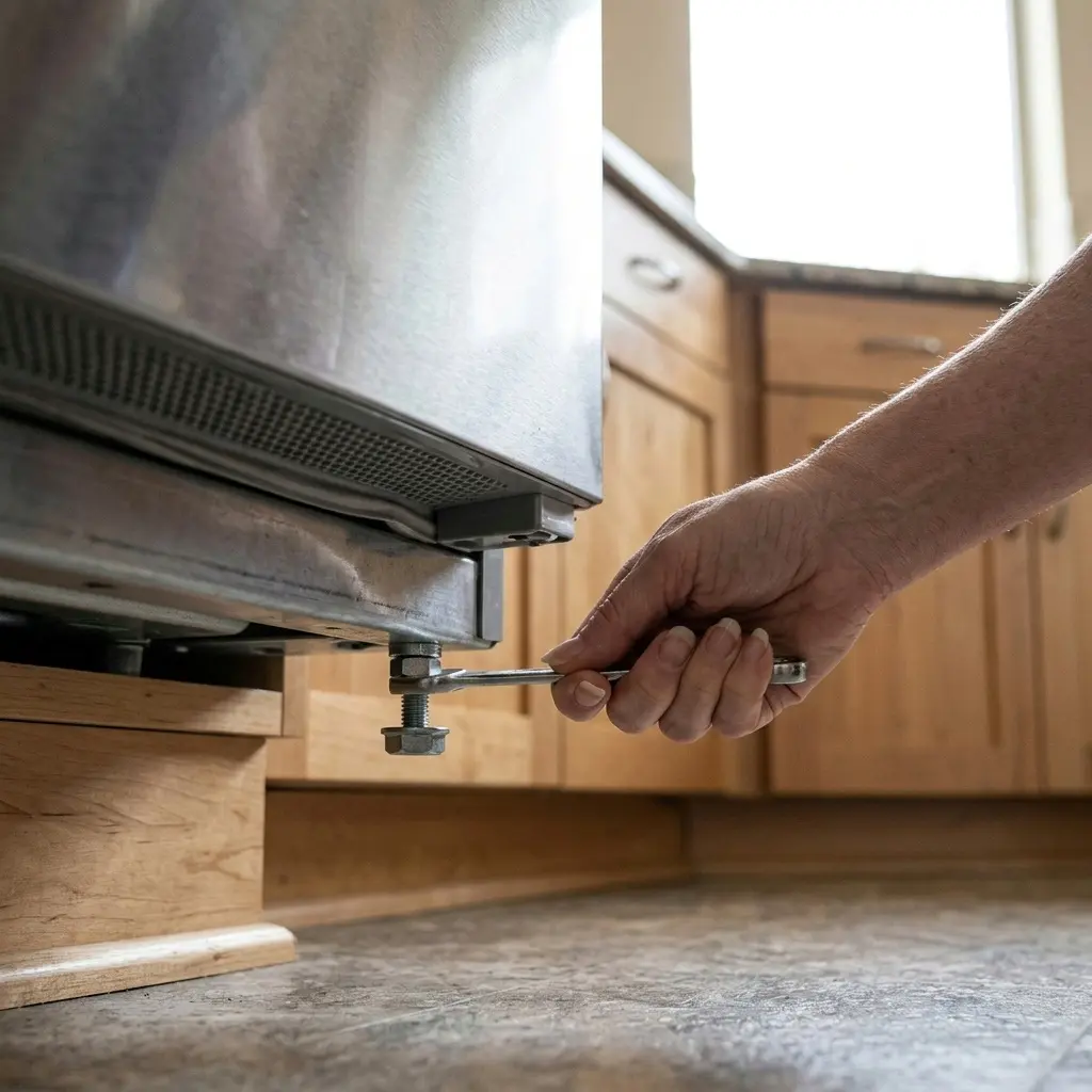 Adjusting the front leveling legs of an LG refrigerator to stop vibration