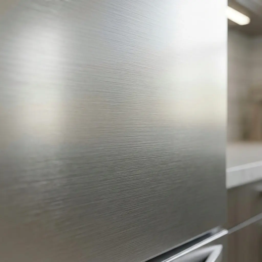Close-up texture of LG Signature Textured Steel refrigerator finish