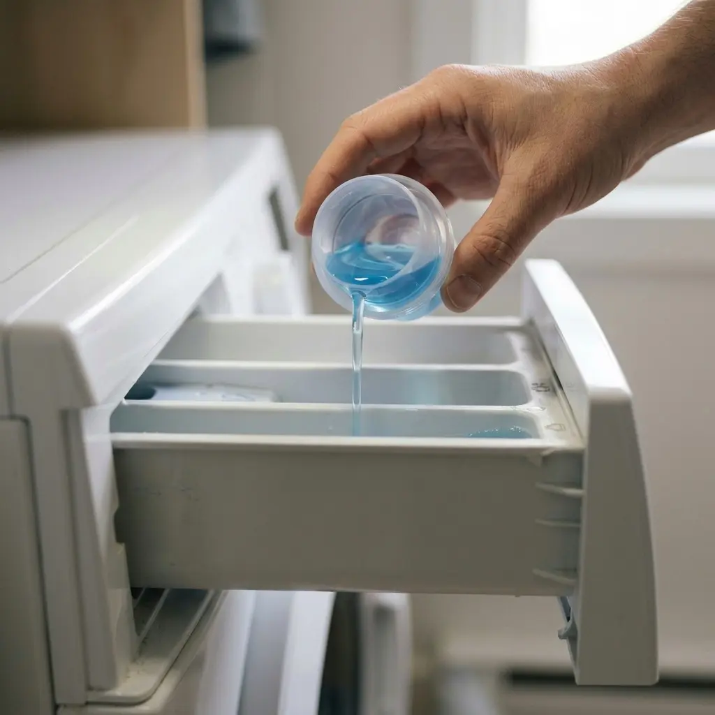 Overfilled detergent cap causing LG washer white residue