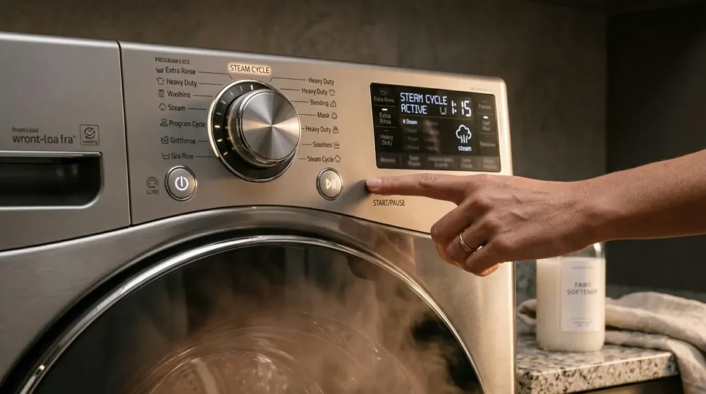 LG washing machine TurboWash and steam cycle feature for hard water homes