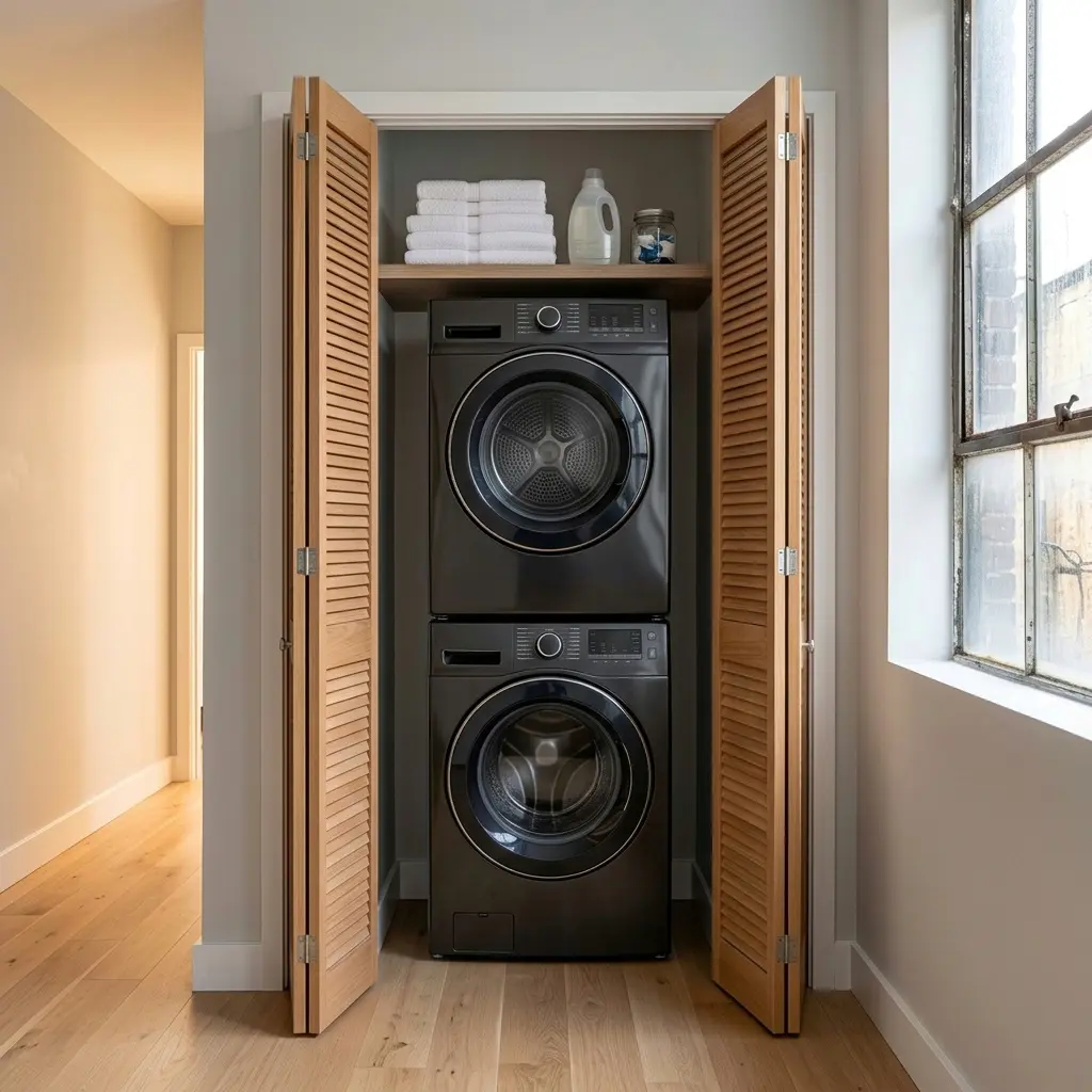 LG WashTower installed in a narrow apartment laundry closet"