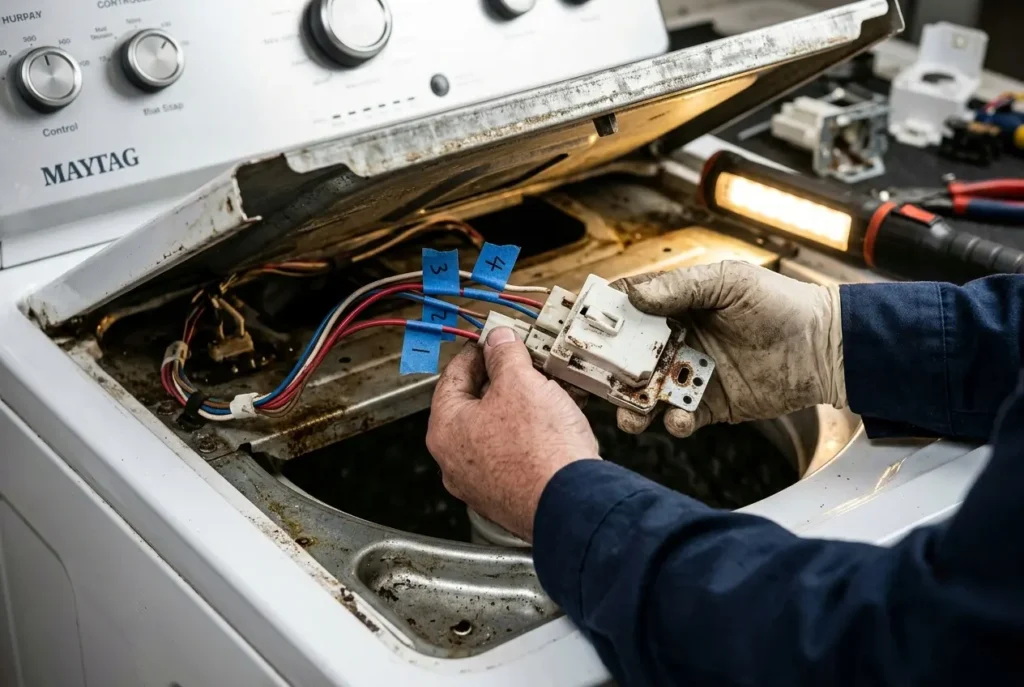 Replacing the lid switch on a Maytag Bravos washer