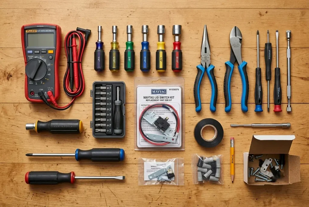 Tools needed to repair a Maytag washer lid switch and pressure switch