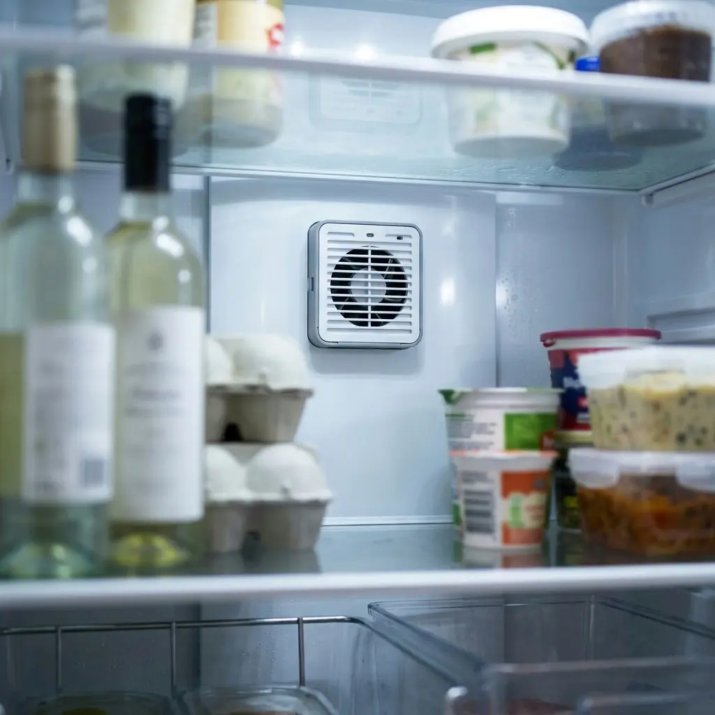 Small air purifier module mounted inside a refrigerator compartment