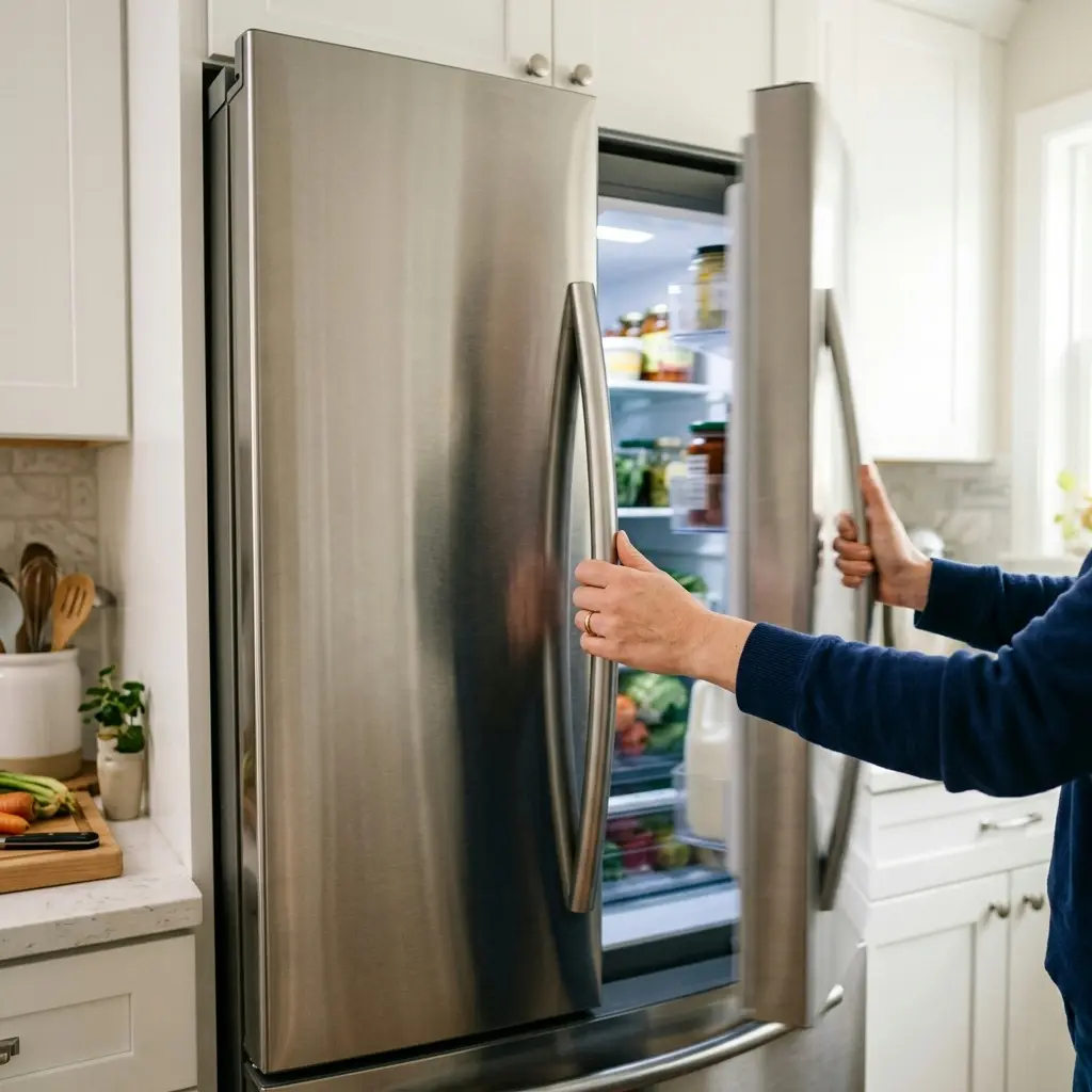 Everyday use of a French door refrigerator in a home kitchen. Bosch Refrigerator Review 
guide