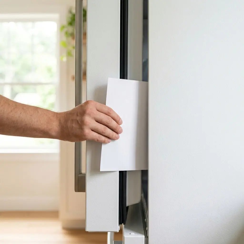 Paper test checking refrigerator door gasket seal