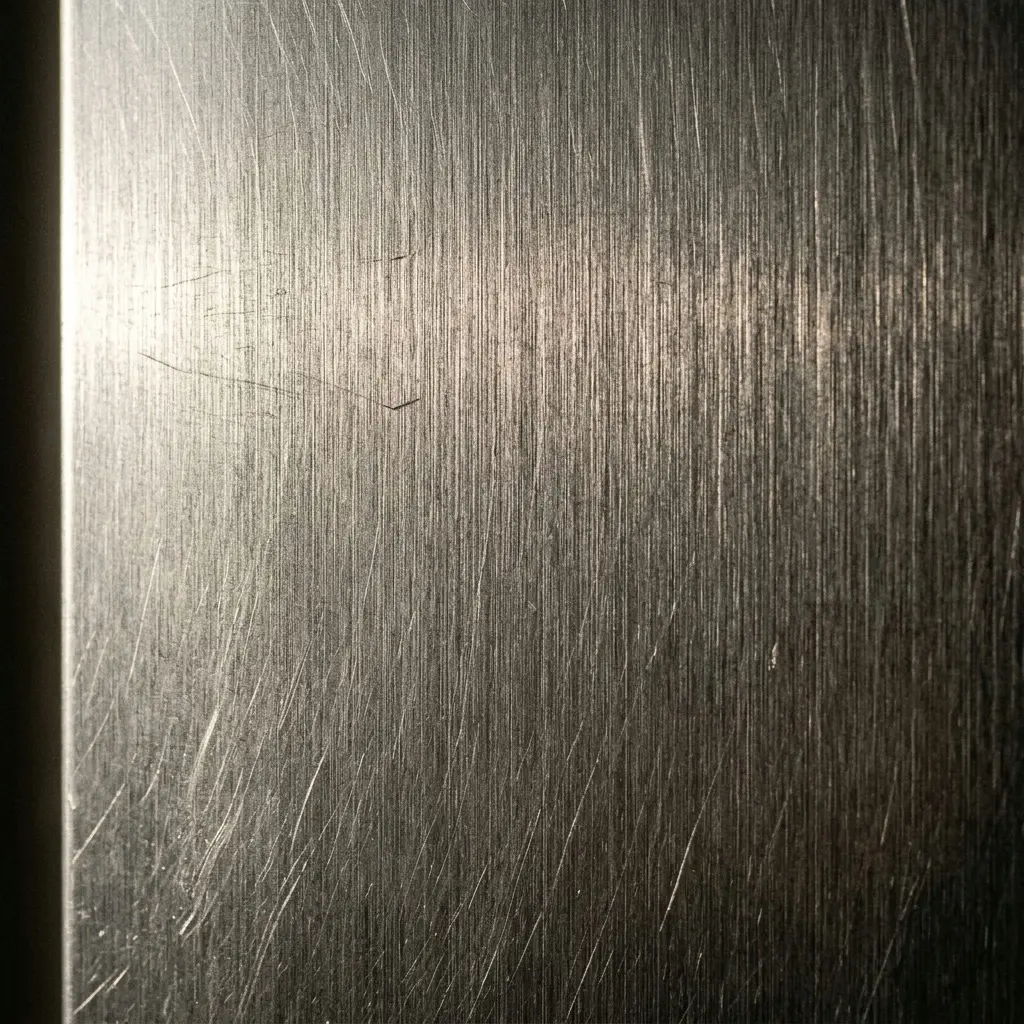 Close-up of a stainless steel refrigerator finish showing surface texture
