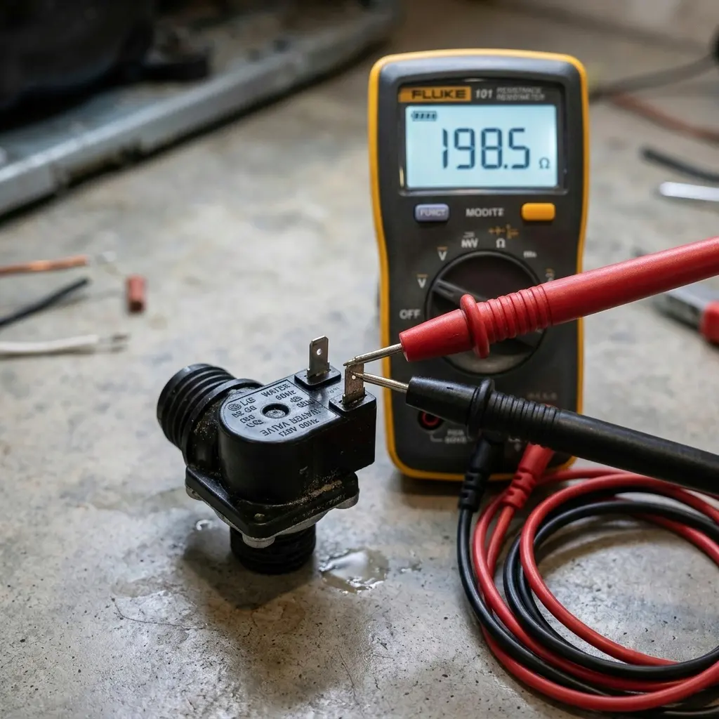 Testing an LG refrigerator water inlet valve with a multimeter