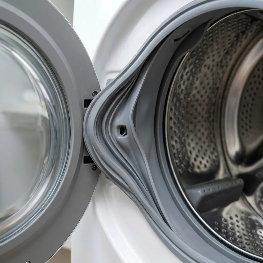 Close-up of front load washer door gasket sea