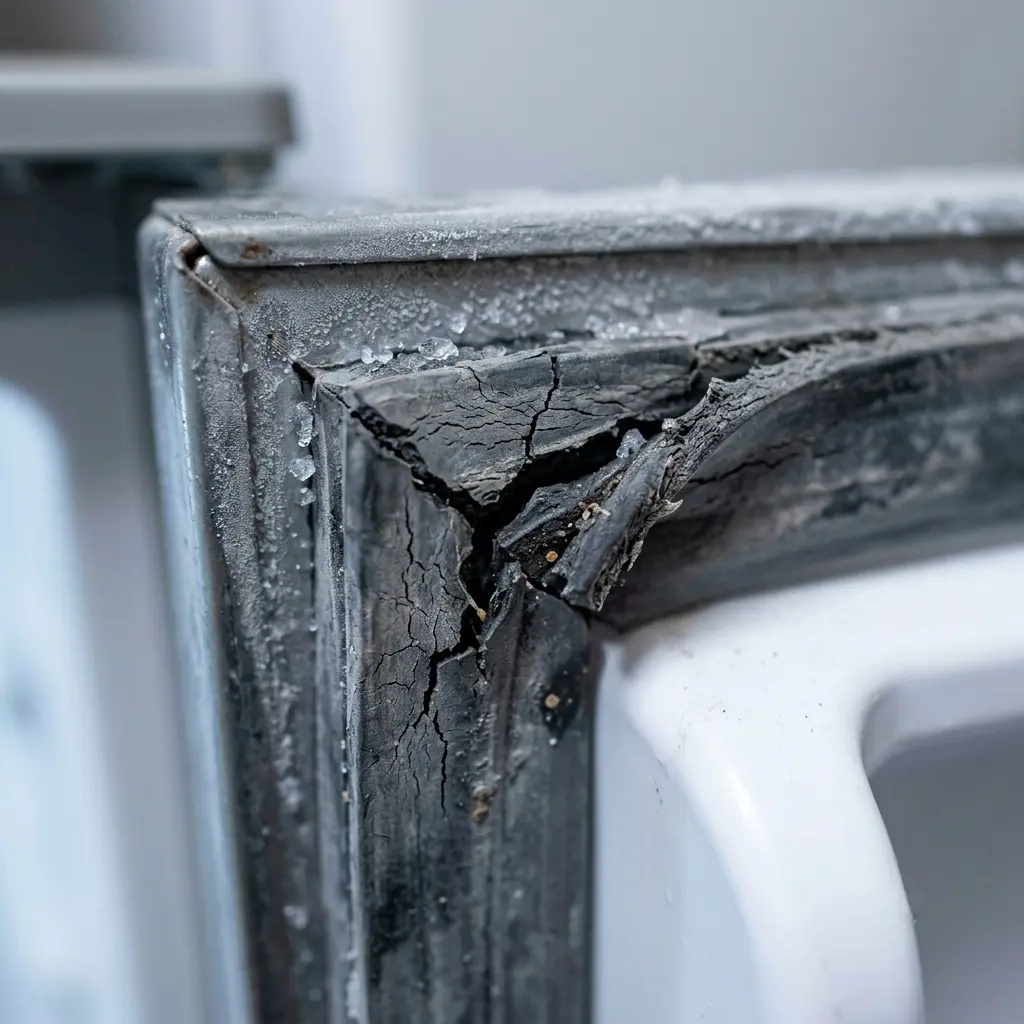 Worn cracked freezer door gasket causing frost buildup