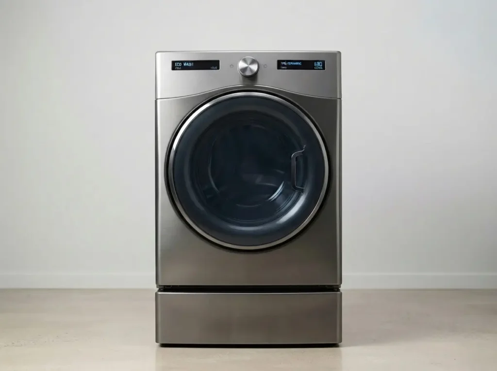 Sleek front load washer with a minimalist control panel
