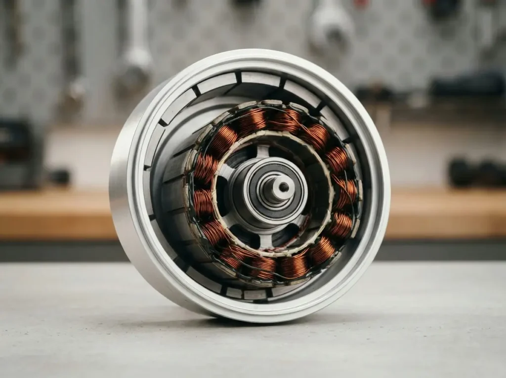 Close-up of a direct drive motor component removed from a washing machine