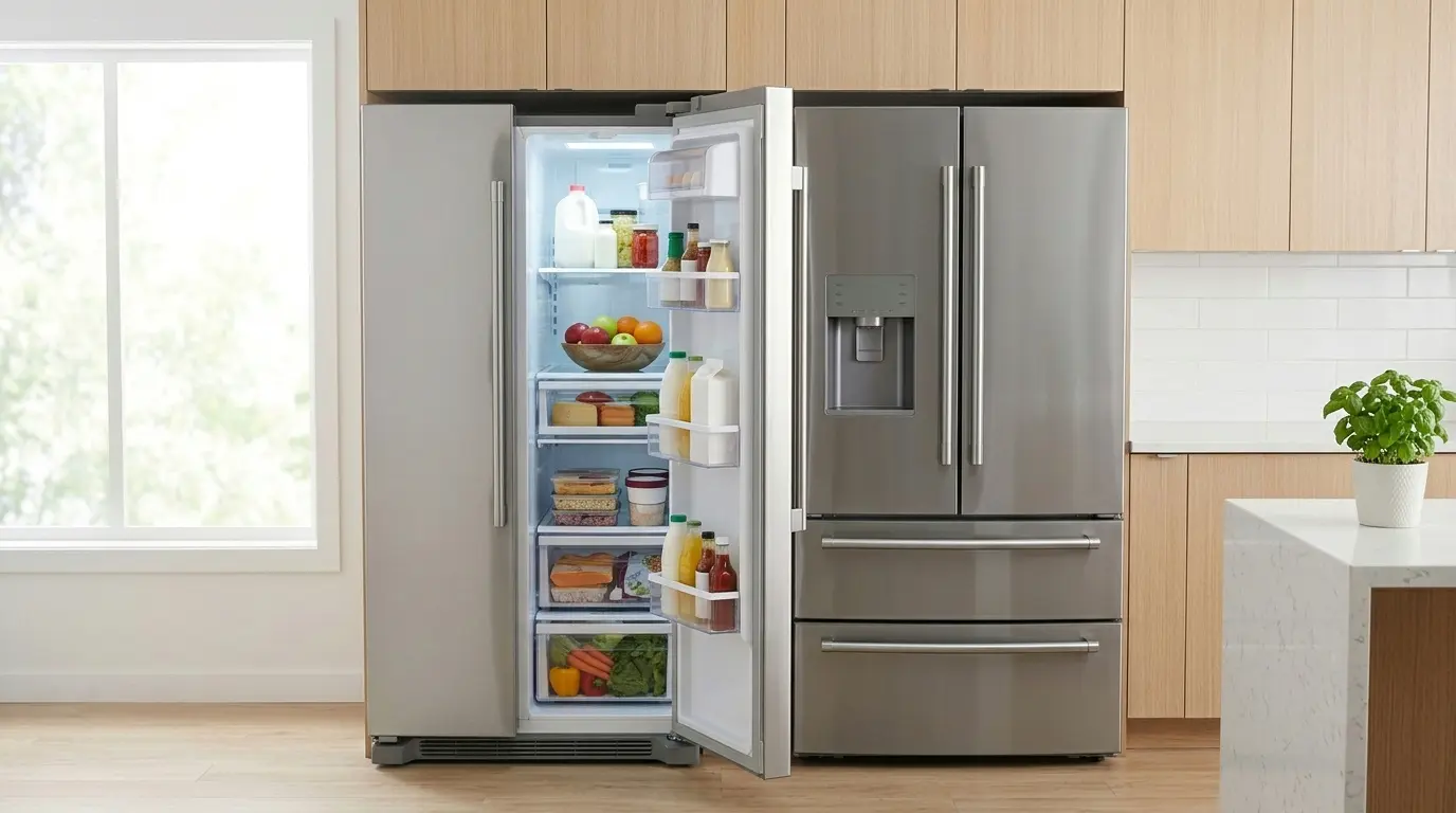 Side-by-side and french door refrigerator in a modern kitchen