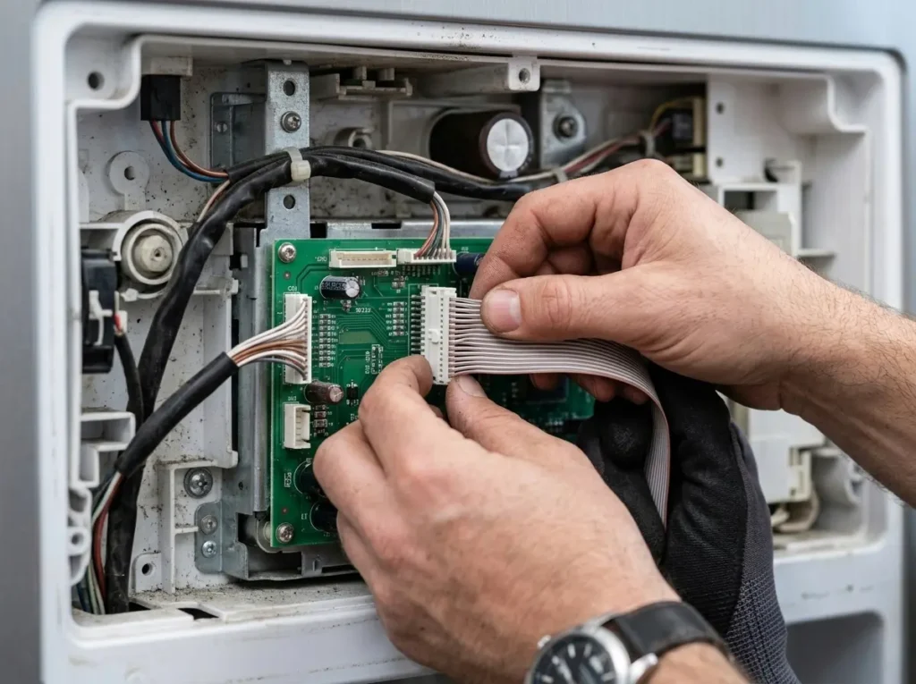 Inspecting a ribbon cable connector inside a control panel