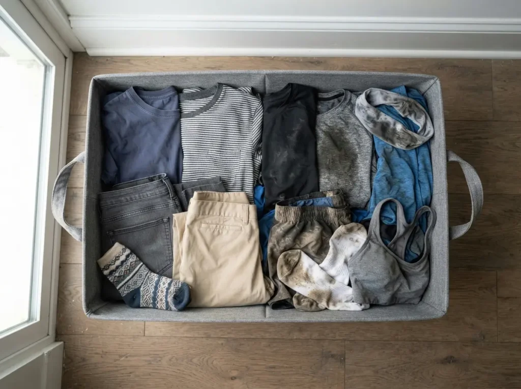Everyday clothes and heavily soiled clothes sorted separately