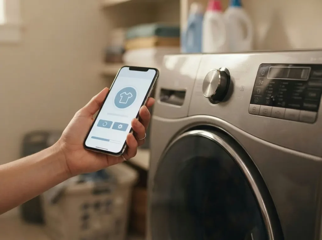 Controlling a washing machine cycle remotely using a smart laundry app