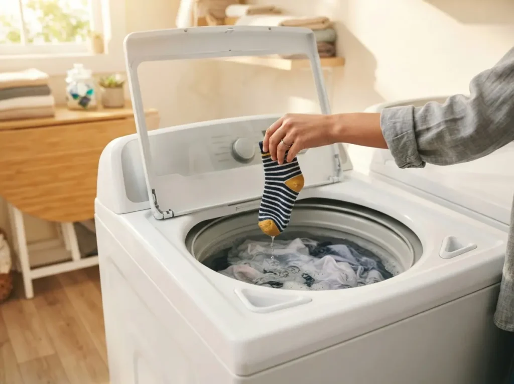 Adding a forgotten item mid-cycle to an open LG top-load washing machine