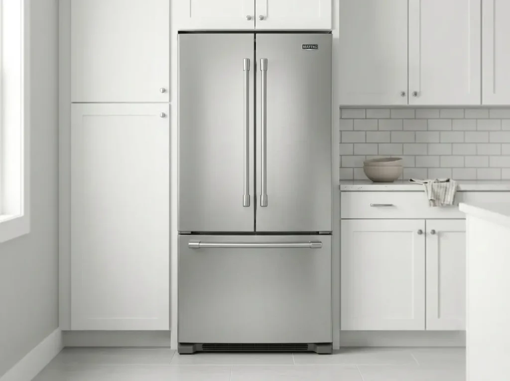 Maytag French door refrigerator model with Dual Cool evaporator cooling system