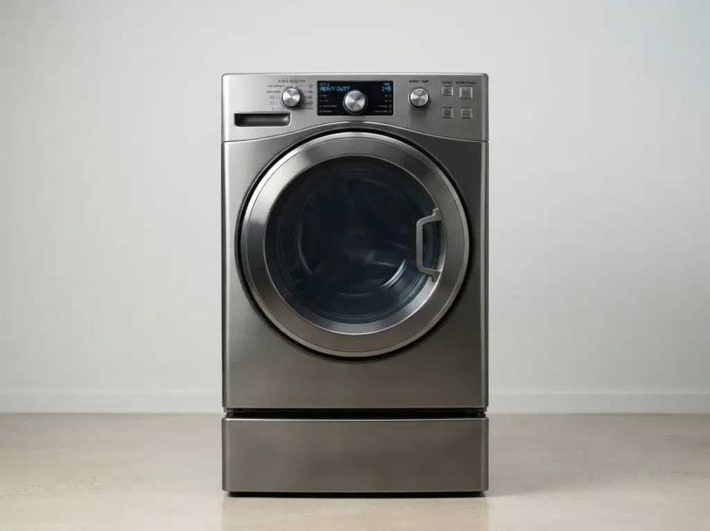 Heavy-duty styled front load washer with a bold control panel