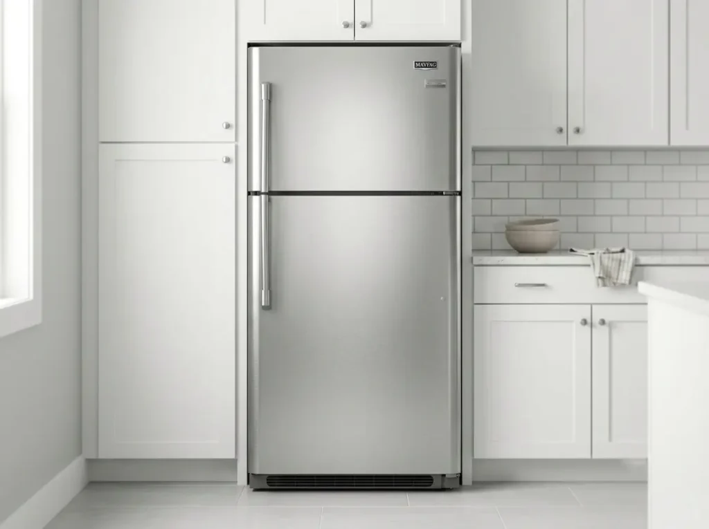 Maytag top-freezer refrigerator model with single-evaporator cooling system