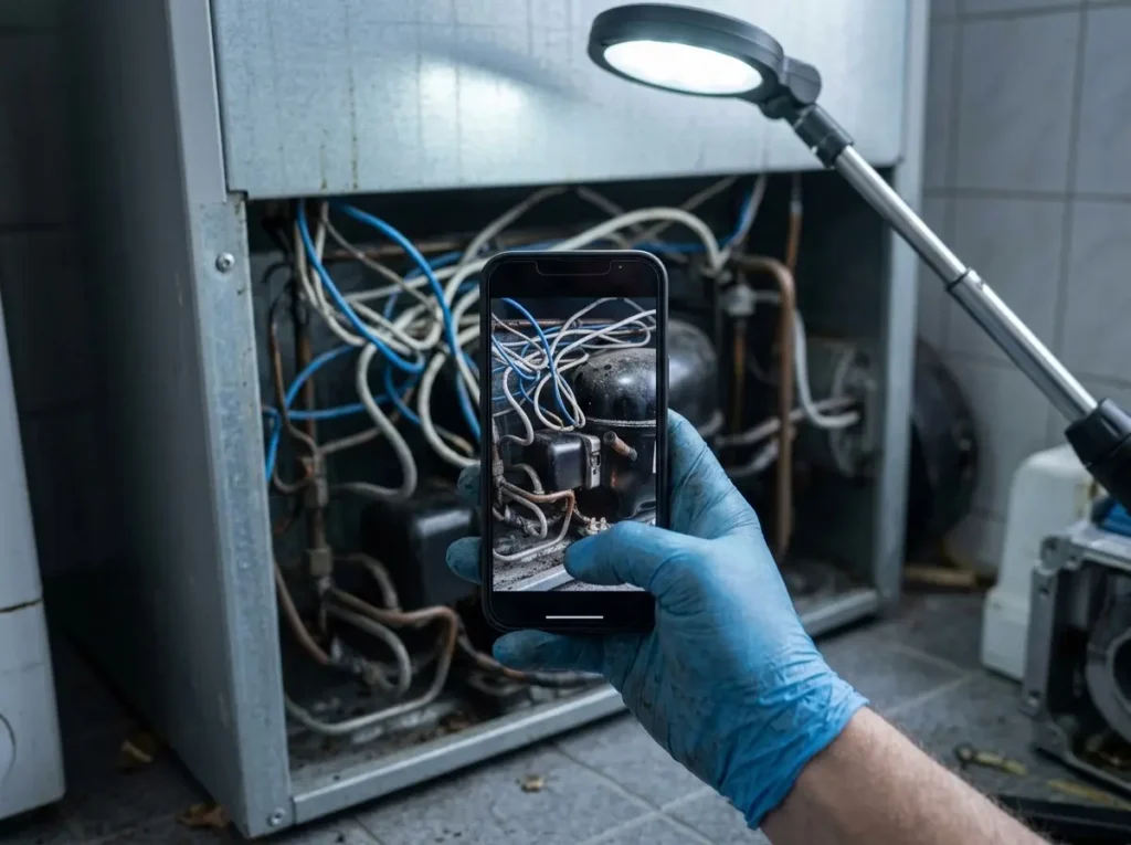 Photographing refrigerator compressor wiring before disconnecting it for a relay swap