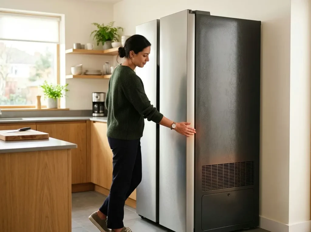 Hand near a refrigerator's side vent area