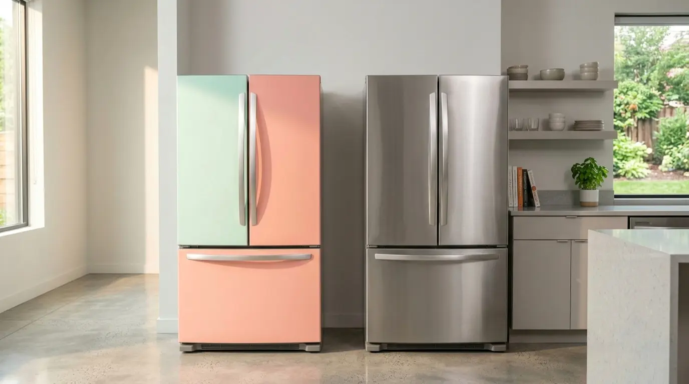 Customizable panel refrigerator and stainless steel refrigerator side by side